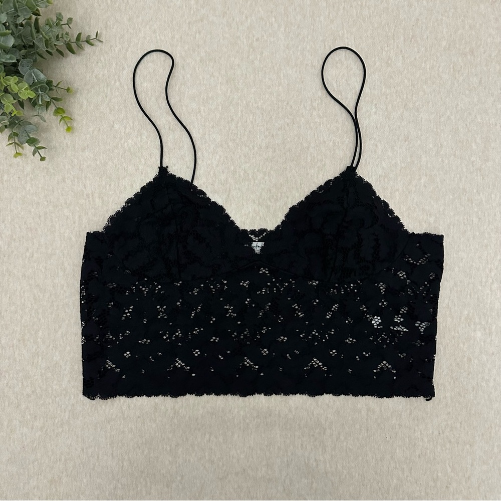 Free People Intimately Women’s Black Wireless Lace Sheer Bralette Bra Size M